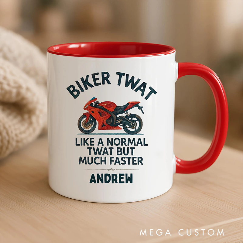 Personalized Biker Twat Mug Custom Name Gift for Bikers and Motorcycle Fans