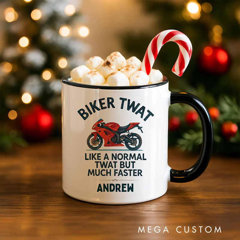 Personalized Biker Twat Mug Custom Name Gift for Bikers and Motorcycle Fans