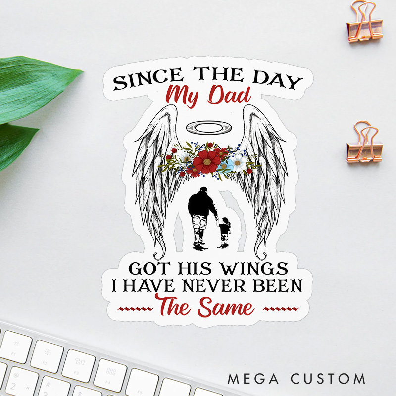 Personalized Dad Memorial Sticker Angel Wings Flower Wreath Sympathy Gift for Loss of Dad Grieving