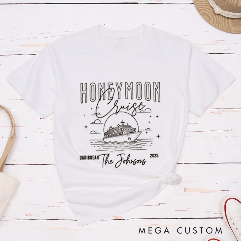 Personalized Elegant Honeymoon Cruise with Ship and Starry Sky Matching Honeymoon Couple Classic T-Shirt