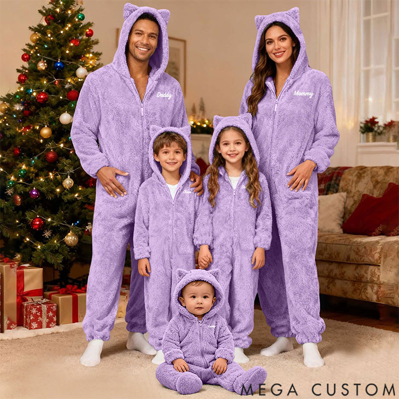 Personalized Fluffy Romper Family - Teddy Fleece Matching Christmas for Family, Onesie Pajamas Women, Men