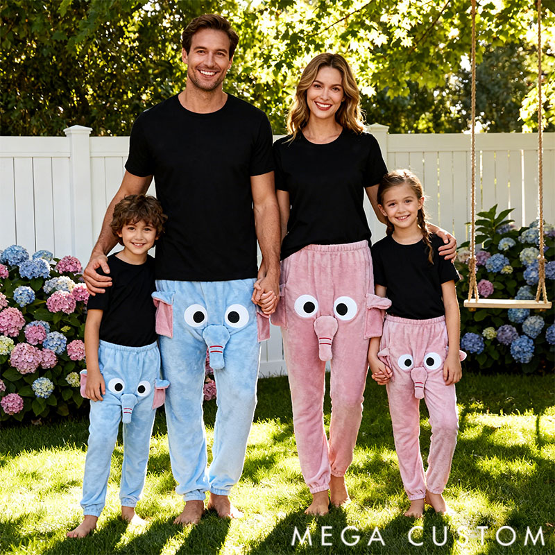 Personalized Quirky and Fun Elephant Pajamas Pants with Customized Names Gift for the whole Family.
