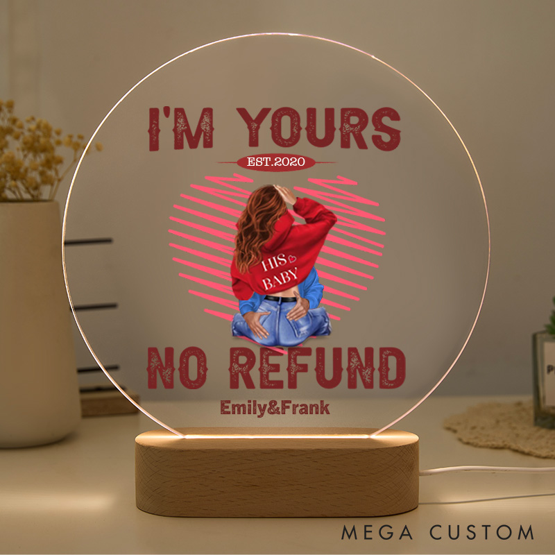 Personalized I Am Yours No Refund Warm LED Night Light with Names Couple Valentine's Day Night Light Anniversary Gift for Couple