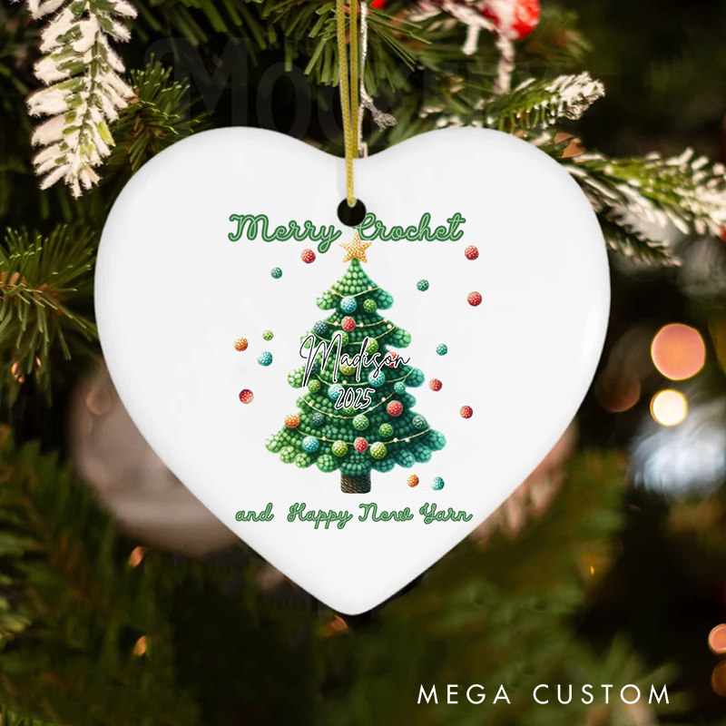 Personalized Merry Crochet and Happy New Yarn Christmas Ornament Gift for Crocheting Lovers Christmas Decoration