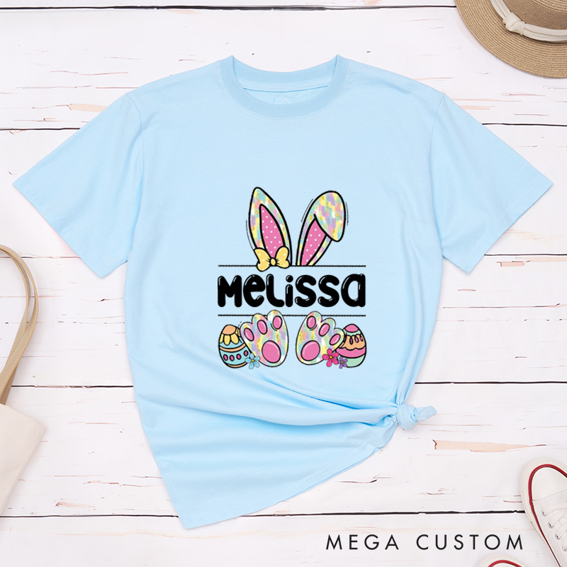 Personalized Couple Matching Bunny Easter T-Shirt Cute Couple Bunny with Name Classic Shirt
