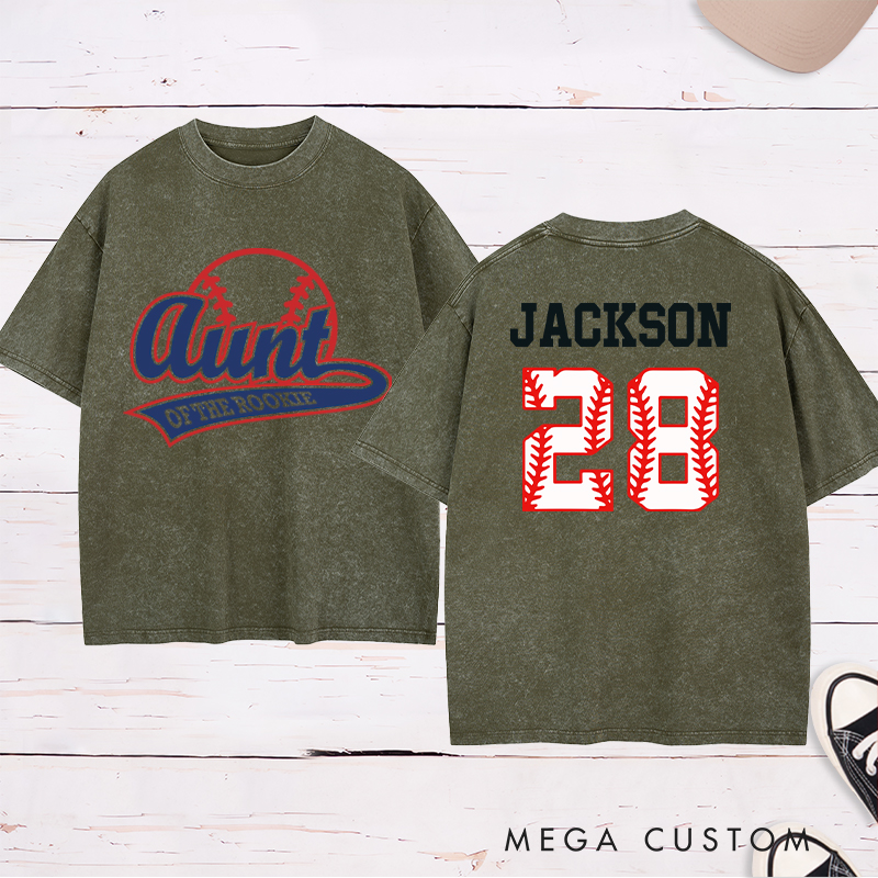 Personalized Baseball Name and Number Washed T-Shirt for Aunt