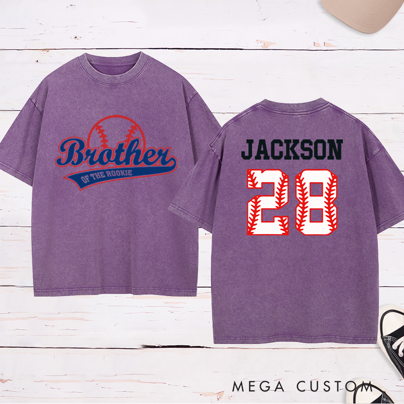 Personalized Baseball Name and Number Washed T-Shirt for Brother