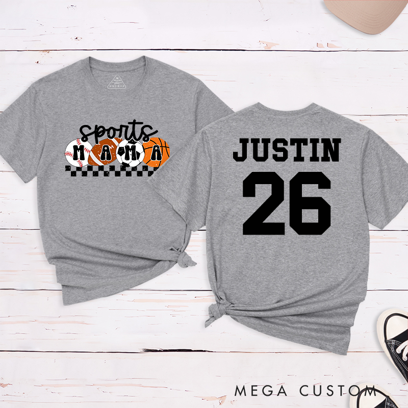 Personalized Sports Mama T-Shirt with Custom Name and Number