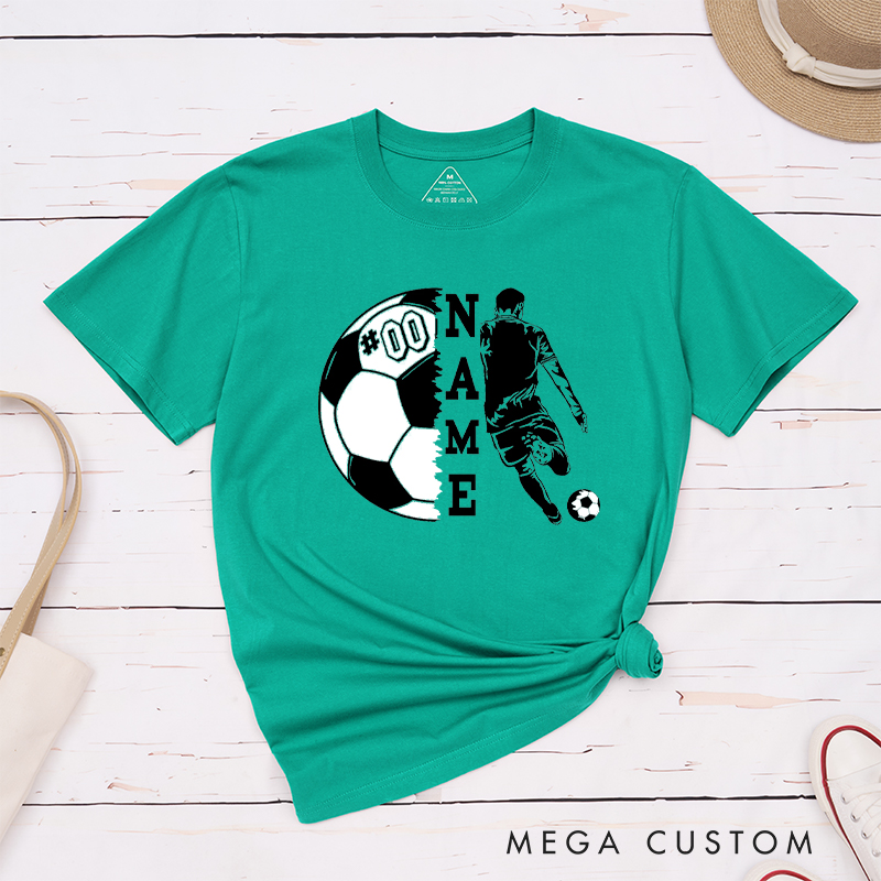 Personalized Soccer T-Shirt with Player Silhouette and Custom Name and Number