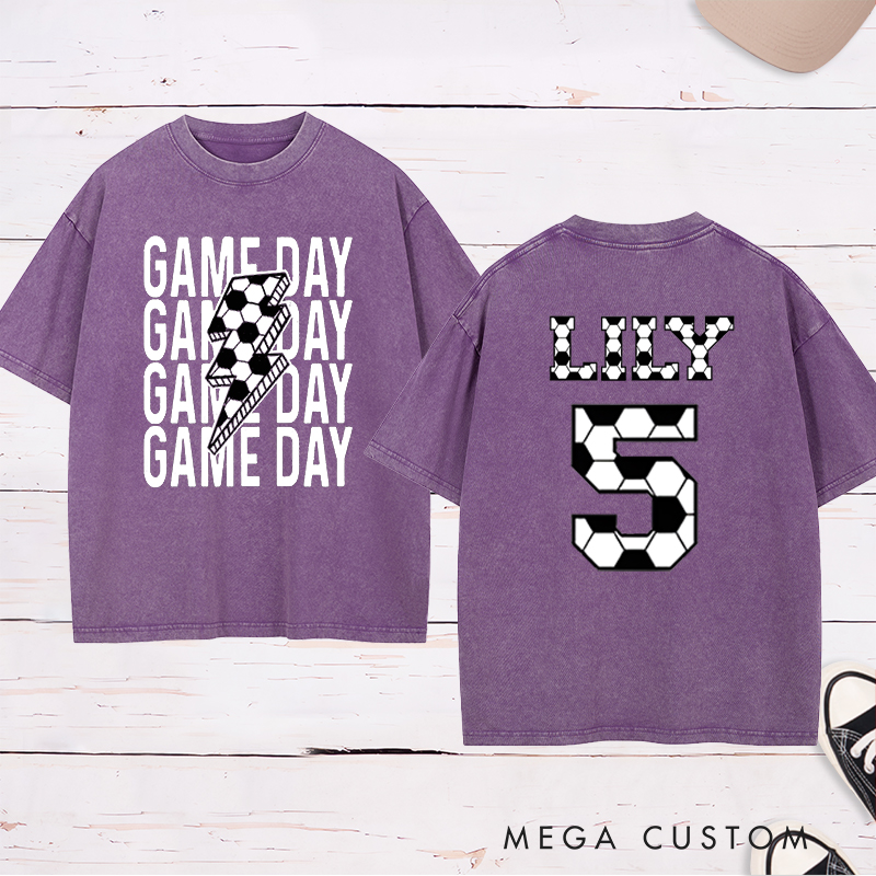 Personalized Game Day Soccer Washed T-Shirt with Custom Name and Number