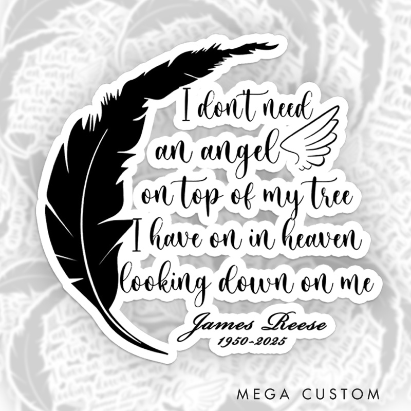 Personalized Heaven Angel Feather Sticker Memorial Quote Design Sympathy Gift for Loss of Loved One Tribute