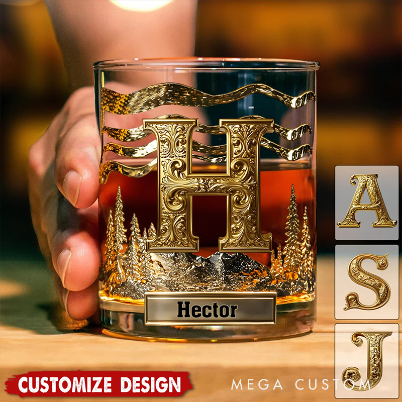 Personalized Initial Whiskey Glass Custom Name Design Rock Tumbler Gifts