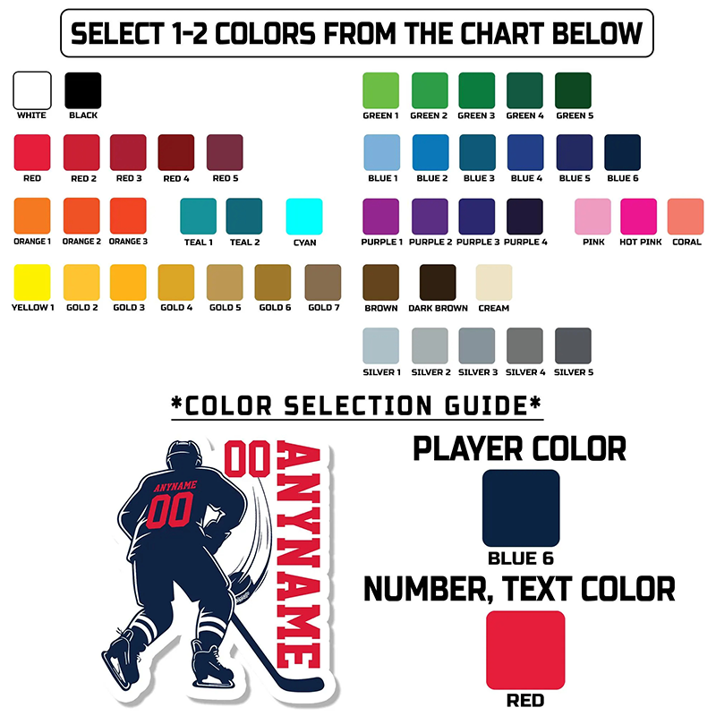 Personalized Ice Hockey Sticker Featuring Action Pose and  Custom Name and Number