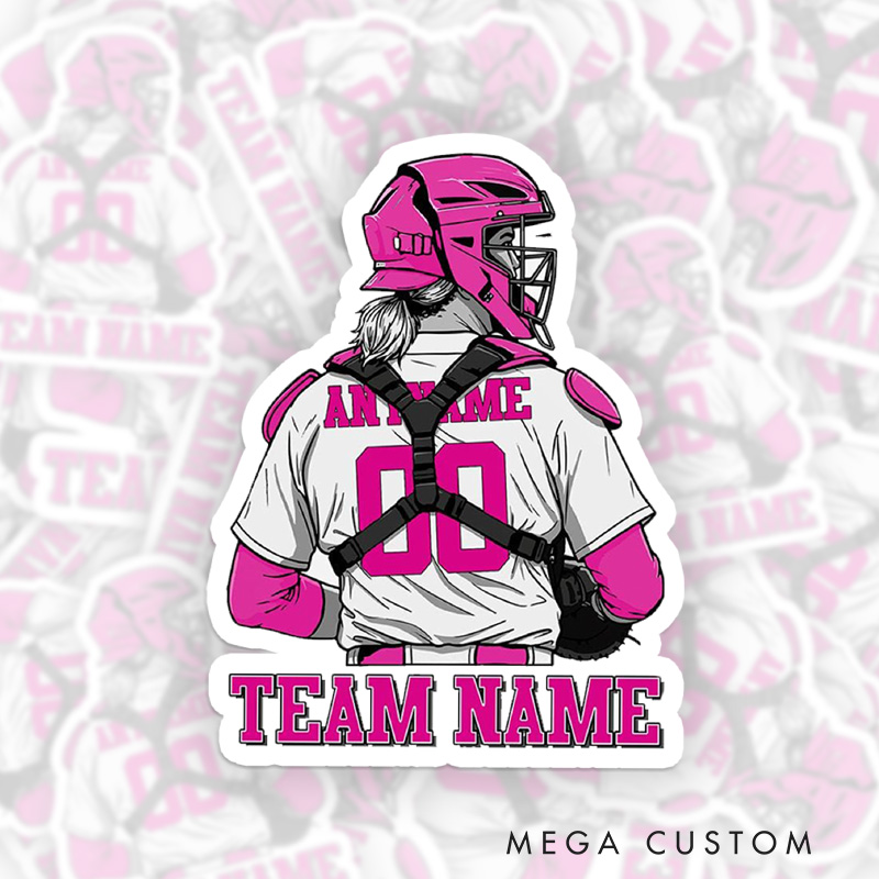 Personalized Baseball Fan Sticker with with Catcher Design and Customizable Details 