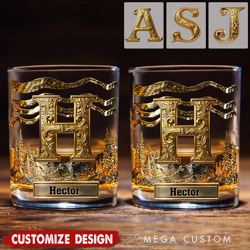 Personalized Initial Whiskey Glass Custom Name Design Rock Tumbler Gifts