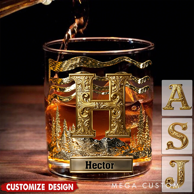Personalized Initial Whiskey Glass Custom Name Design Rock Tumbler Gifts