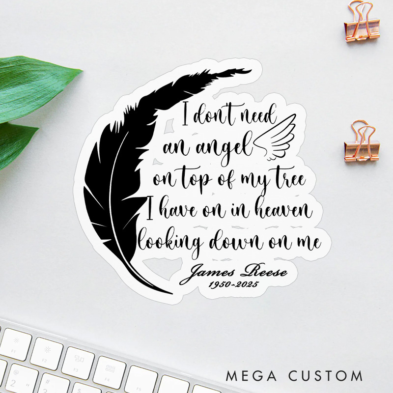 Personalized Heaven Angel Feather Sticker Memorial Quote Design Sympathy Gift for Loss of Loved One Tribute