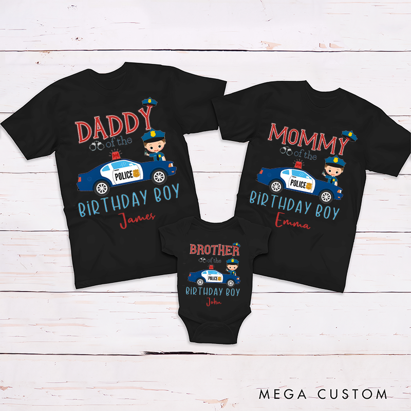 Personalized Police Birthday Boy Cartoon Design Family Matching Outfit