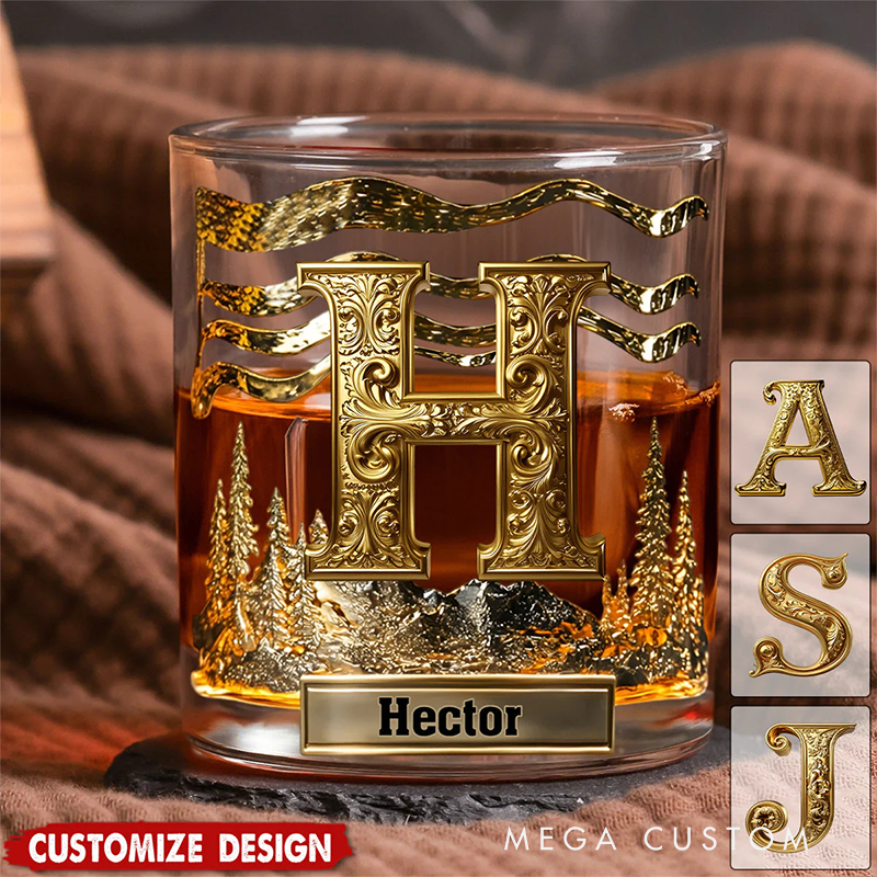 Personalized Initial Whiskey Glass Custom Name Design Rock Tumbler Gifts
