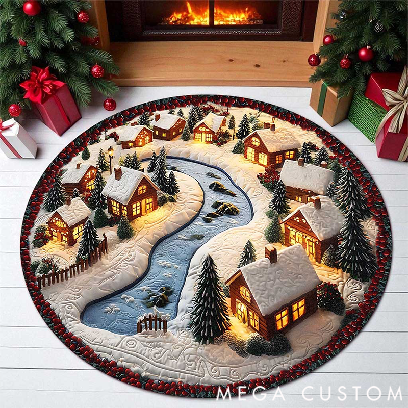 Personalized 3D Printed Rug, Christmas Welcome Round Mat, Indoor Rug Decor, Christmas Tree Home Decor, Holiday Doormat, Christmas Gift