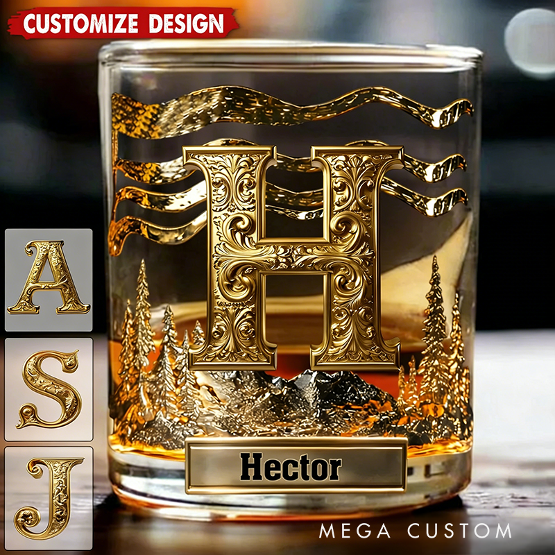 Personalized Initial Whiskey Glass Custom Name Design Rock Tumbler Gifts