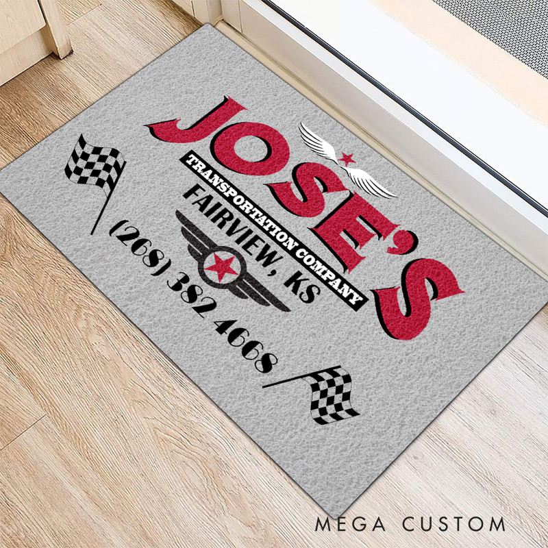 Personalized Racing Theme Door Mat Custom Text Checkered Flag Welcome Mat for Race Car Lovers and Motorsport Families