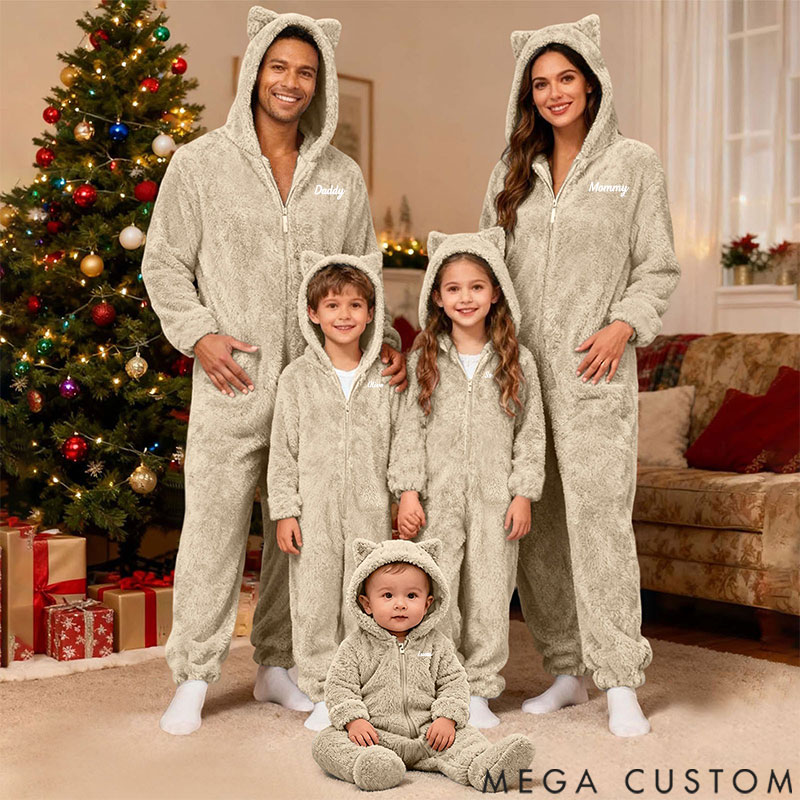 Personalized Fluffy Romper Family - Teddy Fleece Matching Christmas for Family, Onesie Pajamas Women, Men