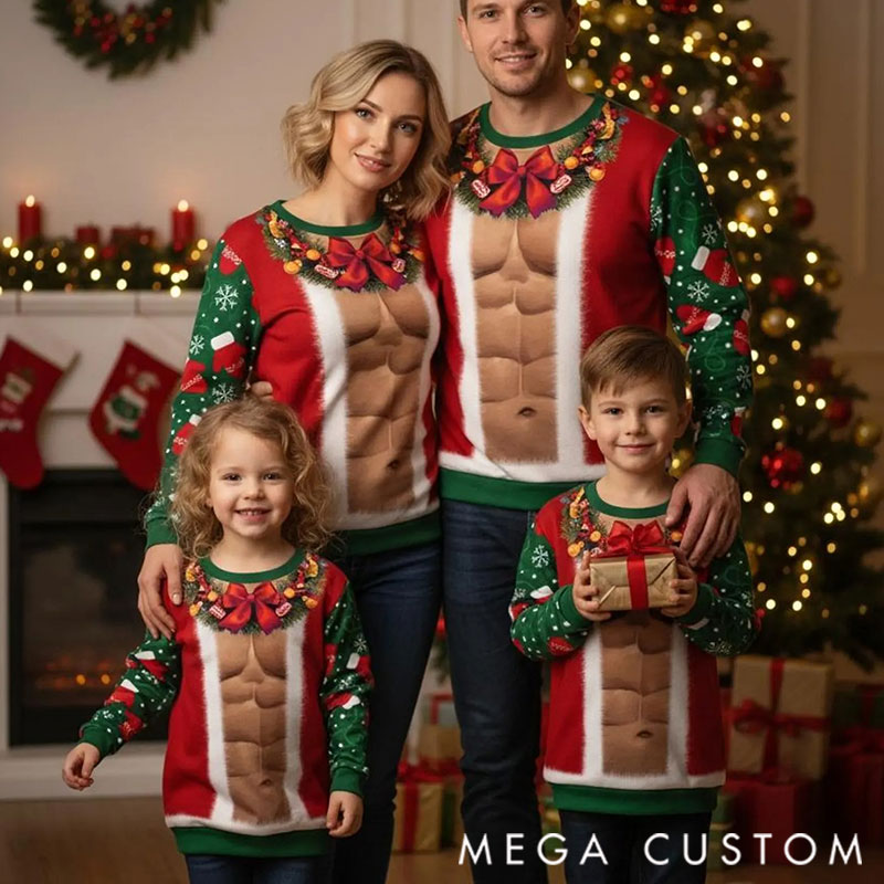 Personalized Muscle Family Ugly Christmas Sweater, Matching Family Sweater, Funny Xmas Gift