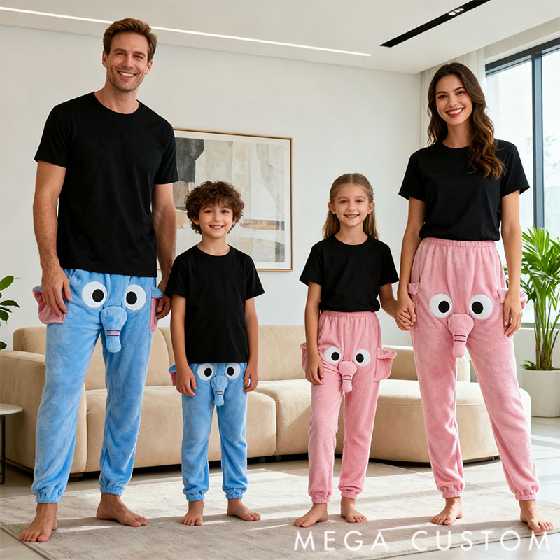 Personalized Quirky and Fun Elephant Pajamas Pants with Customized Names Gift for the whole Family.