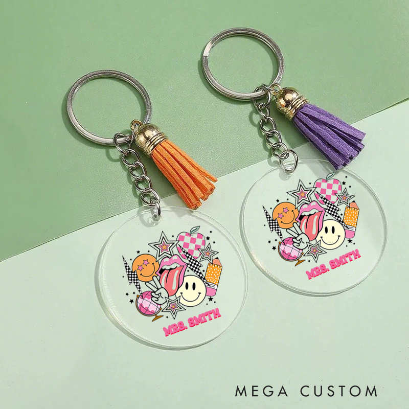 Personalized Acrylic Tassel Keychain for Teachers Customized Happy Teacher Design Keychain Teacher Appreciation Gift 
