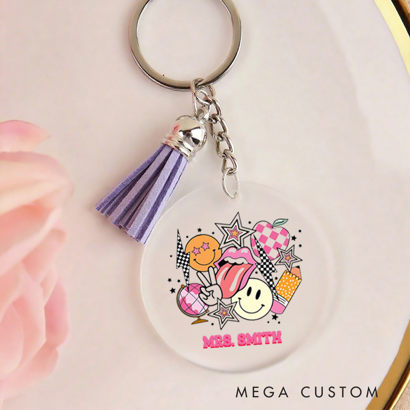 Personalized Acrylic Tassel Keychain for Teachers Customized Happy Teacher Design Keychain Teacher Appreciation Gift 