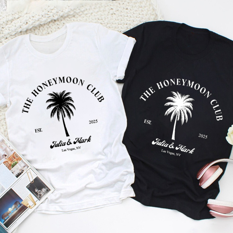 Personalized Tropical The Honeymoon Club with Palm Tree Matching Honeymoon Couple Classic T-Shirt