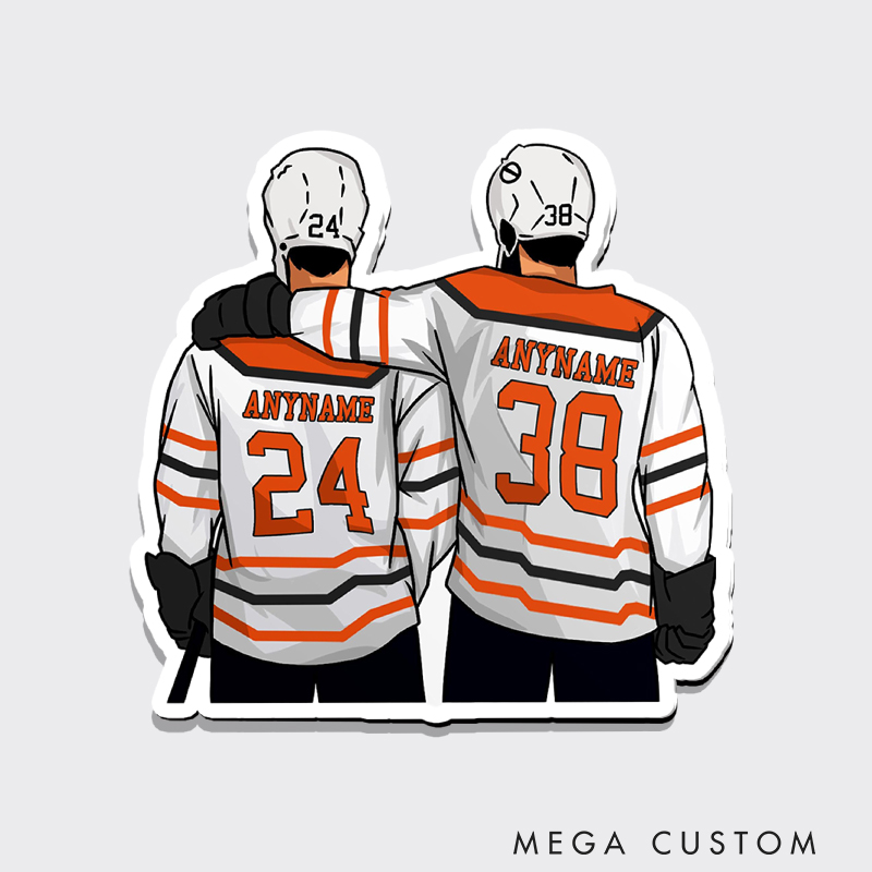 Personalized Hockey Duo Fridge Magnet with Custom Names, Jersey Numbers
