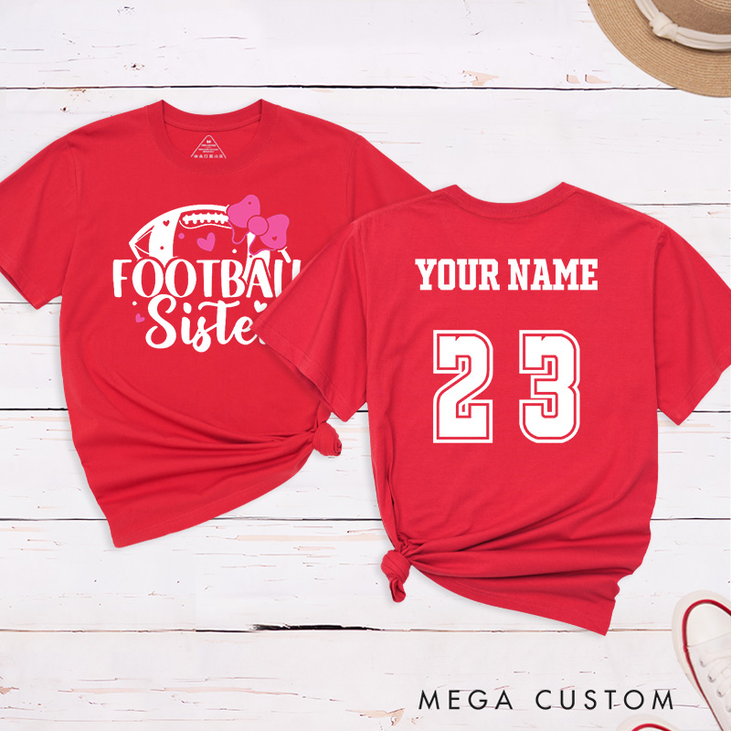 Personalized American Football Sister T-Shirts Featuring Custom Name and Number- Cheer in Style