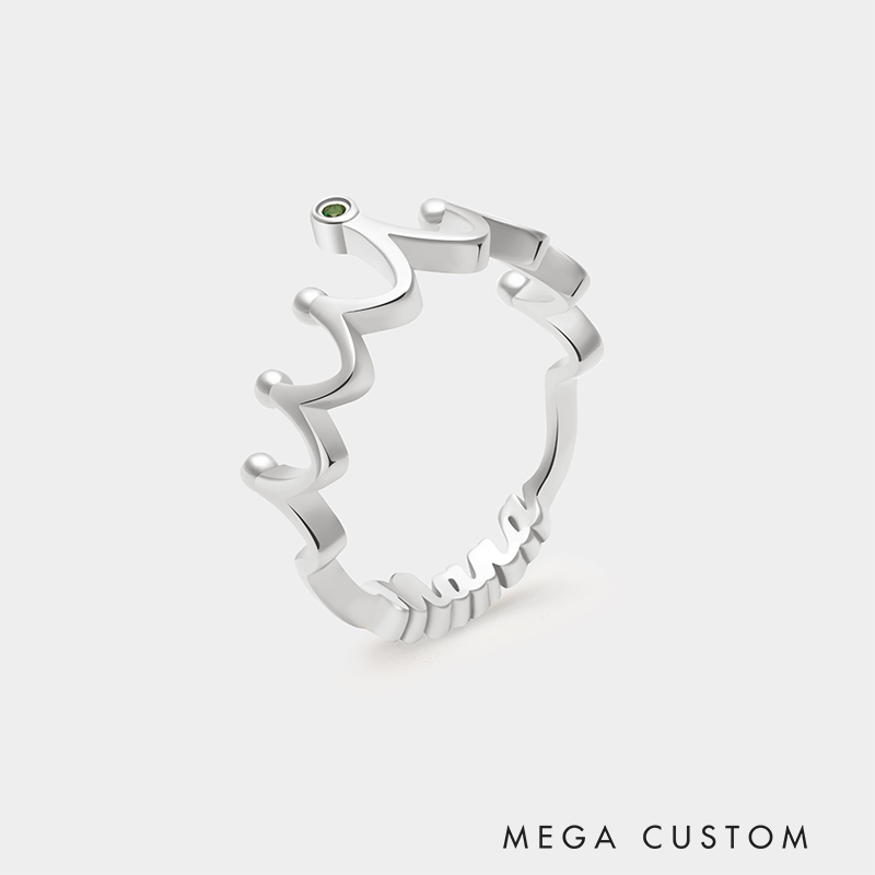 Personalized Dual-Sided Crown Ring – Custom Name and Birthstone Sterling Silver Jewelry 925 Sterling Silver Gifts for Her