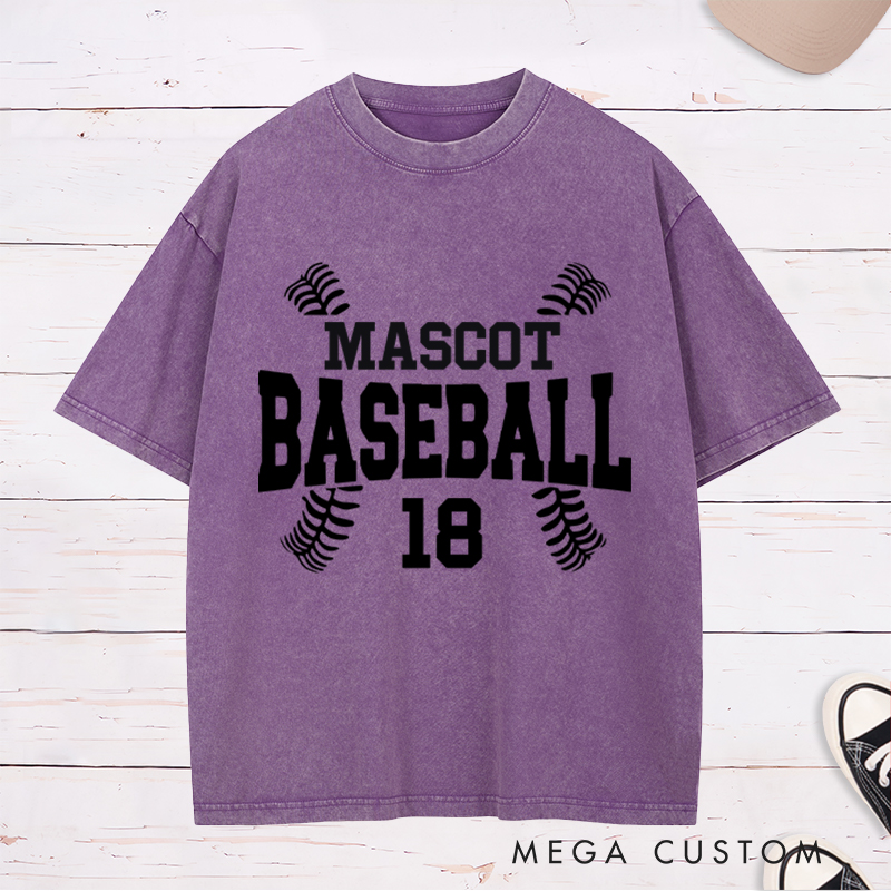 Personalized Baseball Washed T-Shirt Designed with Team Name, Number, and Stylish Stitch Graphics