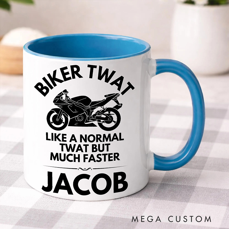 Personalized Biker Twat Mug Custom Name Unique Gift for Bikers and Motorcycle Fans