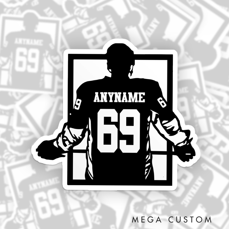 Personalized Hockey Player Silhouette Sticker with Custom Name and Number 