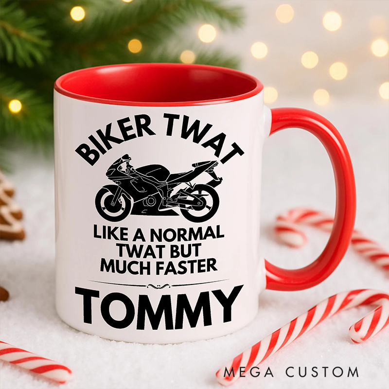 Personalized Biker Twat Mug Custom Name Unique Gift for Bikers and Motorcycle Fans