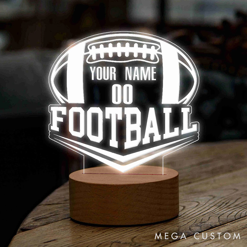 Personalized American Football LED Team Night Light with Custom Player Name and Number