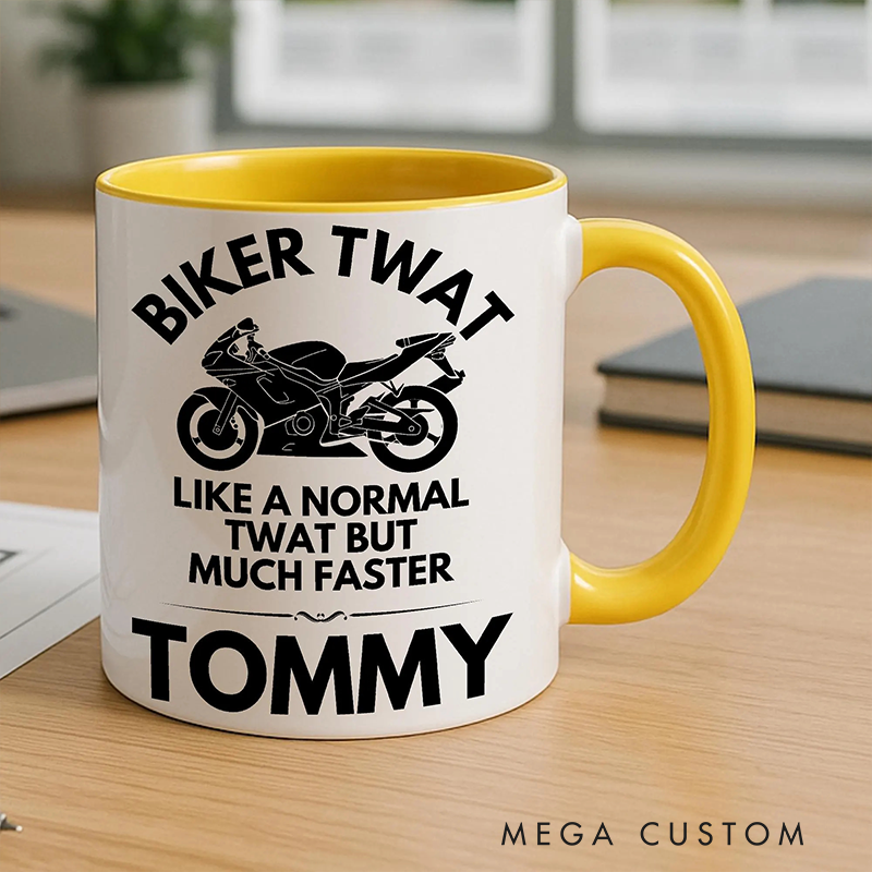 Personalized Biker Twat Mug Custom Name Unique Gift for Bikers and Motorcycle Fans