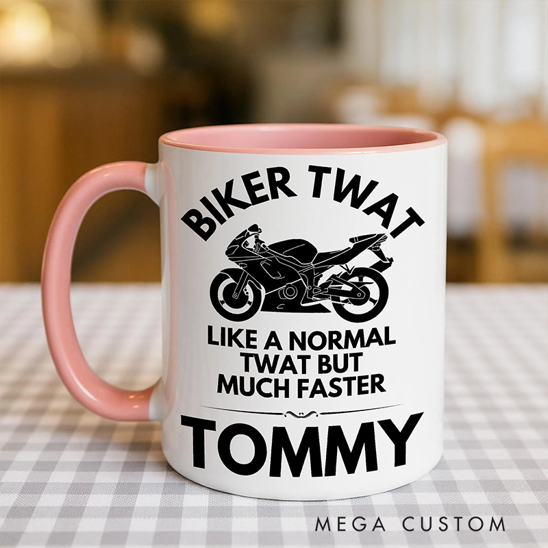 Personalized Biker Twat Mug Custom Name Unique Gift for Bikers and Motorcycle Fans