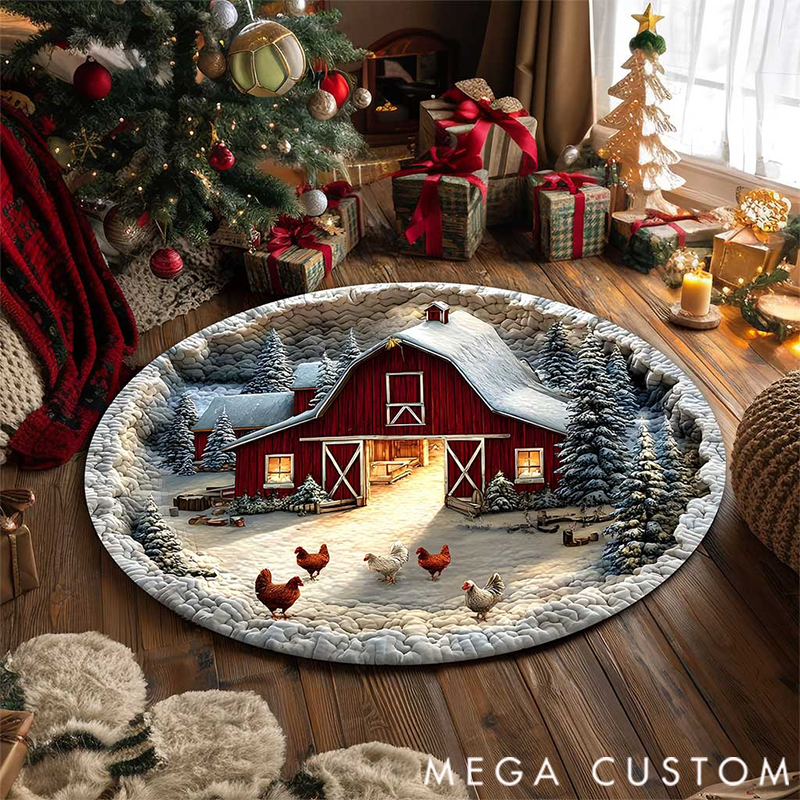 Personalized 3D Printed Rug, Christmas Welcome Round Mat, Indoor Rug Decor, Christmas Tree Home Decor, Holiday Doormat, Christmas Gift