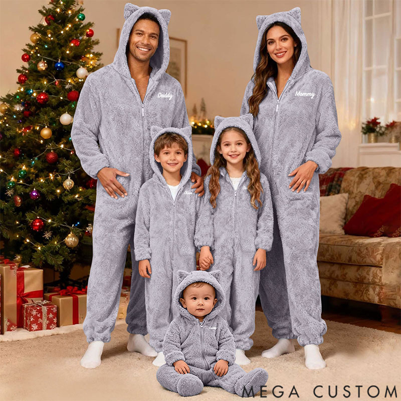 Personalized Fluffy Romper Family - Teddy Fleece Matching Christmas for Family, Onesie Pajamas Women, Men