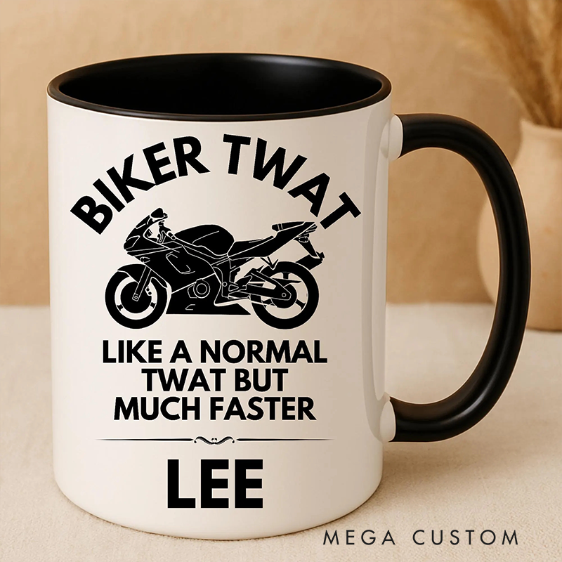 Personalized Biker Twat Mug Custom Name Unique Gift for Bikers and Motorcycle Fans