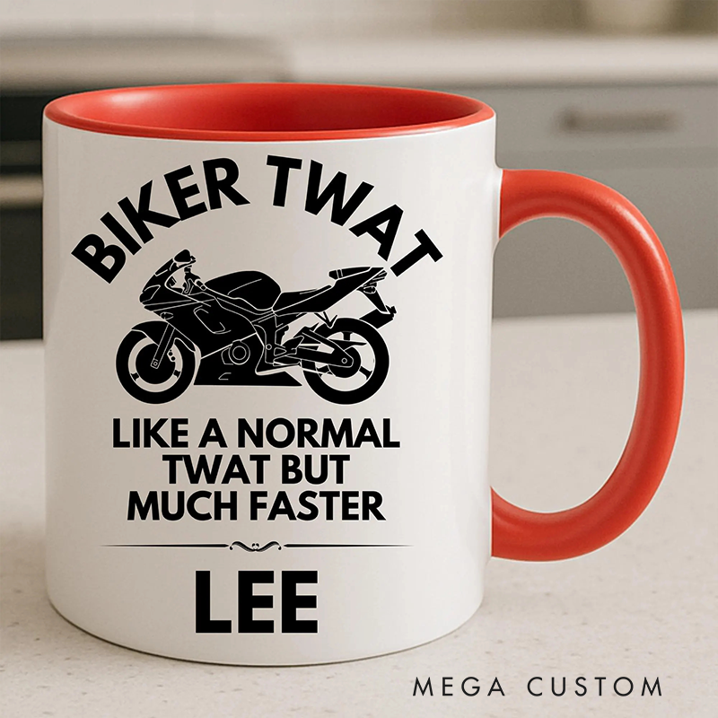 Personalized Biker Twat Mug Custom Name Unique Gift for Bikers and Motorcycle Fans