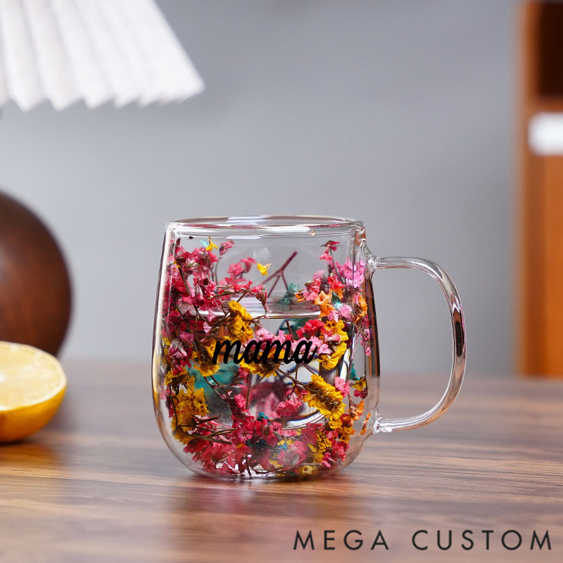 Personalized Floral Mug/Cup with Your Favorite Dried Flowers—an Original Gift for Grandma, Mom, or Godmother