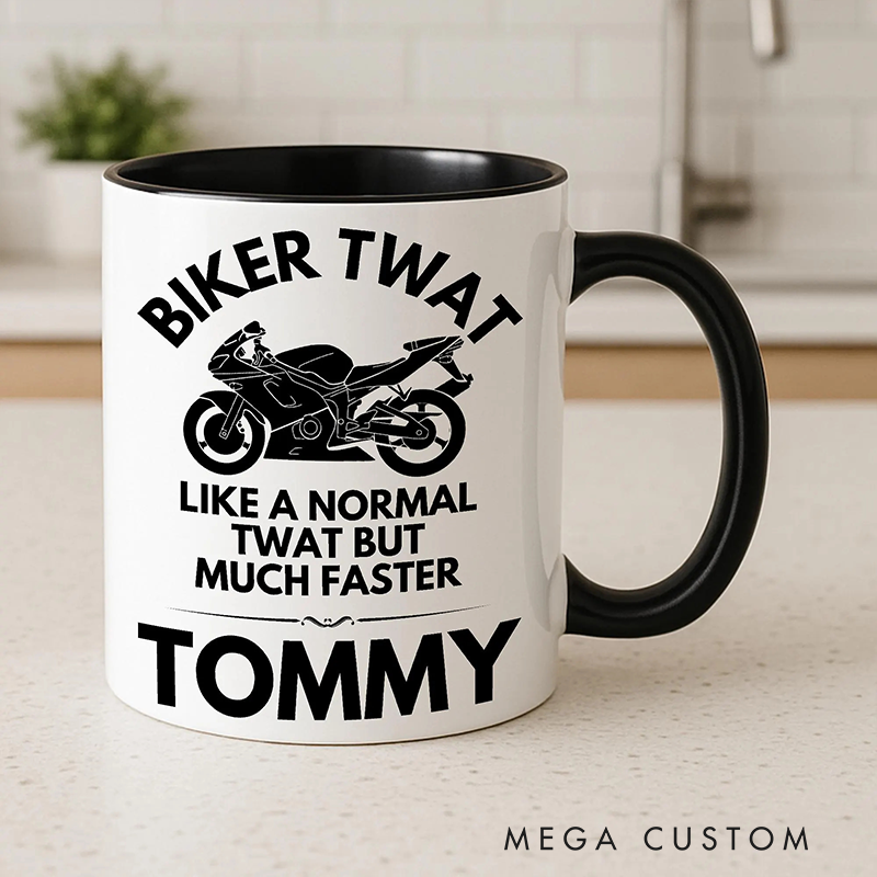 Personalized Biker Twat Mug Custom Name Unique Gift for Bikers and Motorcycle Fans