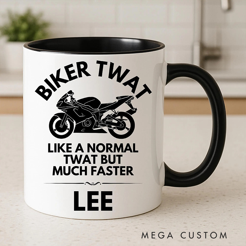 Personalized Biker Twat Mug Custom Name Unique Gift for Bikers and Motorcycle Fans