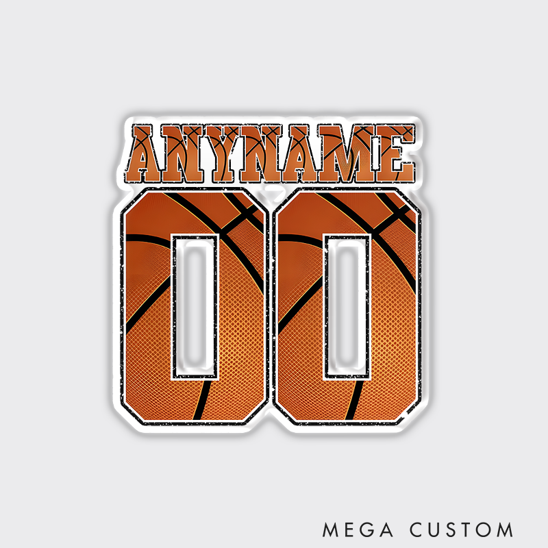 Personalized Basketball Refrigerator Magnet with Custom Name and Jersey Number in Bold Basketball Texture Design